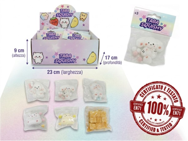 SQUISHY TABA (Sugar Animals) 7 x 6 cm TPR (Slow Rising) In bustina – In display da 12pz 6ass…x12…x144